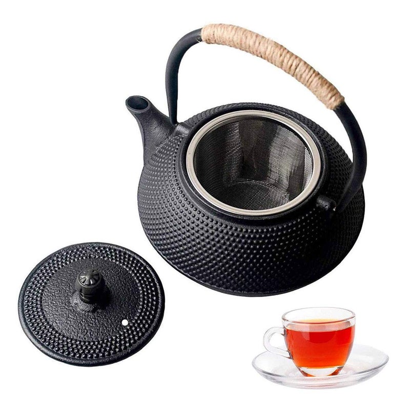 Hwagui - Japanese Cast Iron Teapot With Stainless Steel Infuser For Loose Leaf Tea And Teabags, Cast Iron Tea Kettle Stovetop Safe, 600ml/20oz - Image 1